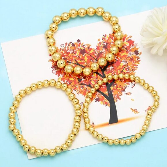 Three Copper 18K Gold Plated Plating Ball Chain Bracelets - Picture 1 of 1